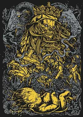 Crowned Skull with Baby and Rams