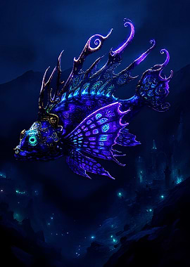 Ornate bioluminescent fish in deep sea