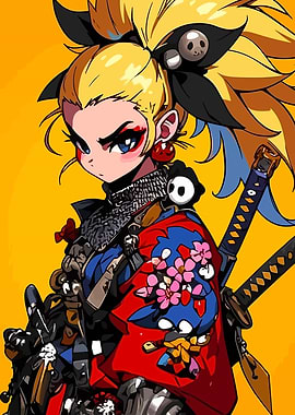 Anime Warrior Girl with Swords