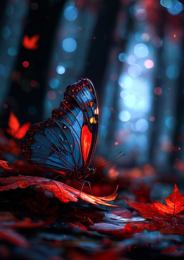 Red Butterfly on Leaves