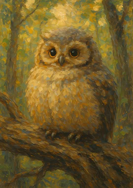 Owl Perched on Branch Painting