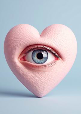 Heart-shaped eye on blue background