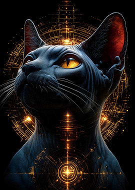 Sphynx Cat with Golden Geometric Aura