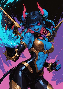 Blue Demon Girl with Horns