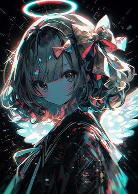 Anime Angel Girl with Halo and Wings