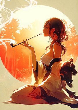 Woman with Pipe in Anime Style