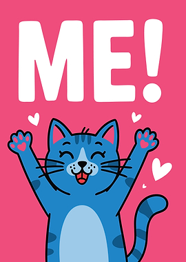 Happy Blue Cat with 'ME!'