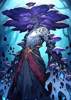Mushroom humanoid blue forest