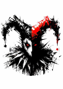Abstract Jester Face with Red Eyes