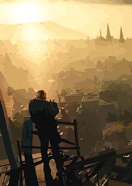 Man Overlooking City at Sunset