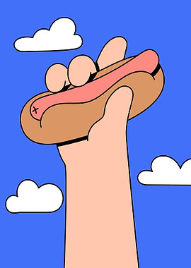 Hand Holding Hotdog in the Sky