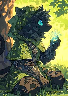 Anthromorphic Character in Forest with Magic