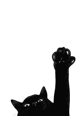 Reaching Black Cat Illustration