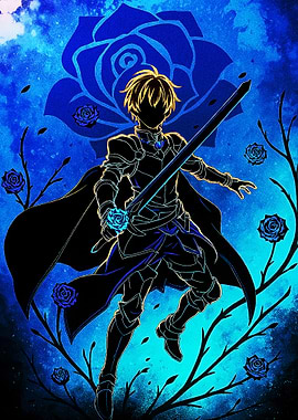 Anime Knight with Blue Roses