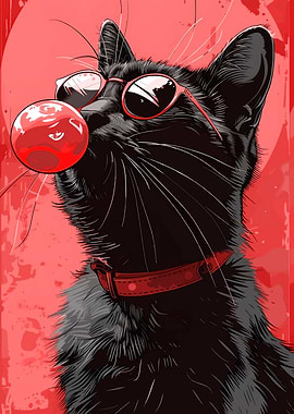 Cool Cat with Bubblegum Art