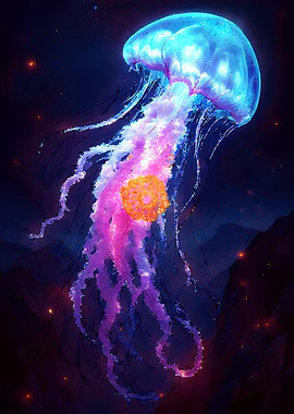 Glowing Jellyfish in Deep Sea