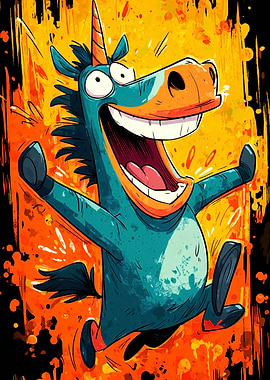 Cartoon Unicorn with Big Smile