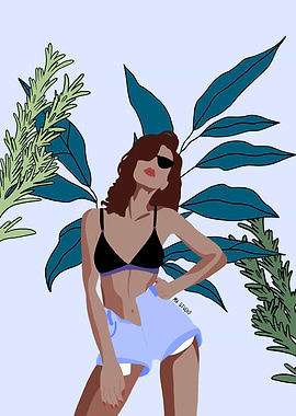 Botanical Summer Girl – Minimalist Line Art