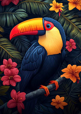 Vibrant Toucan in Tropical Foliage