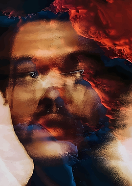 Abstract Portrait with Red and Blue Hues