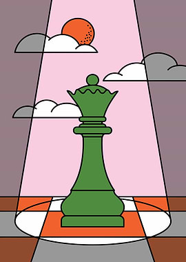 Green Chess Queen with Sky Background