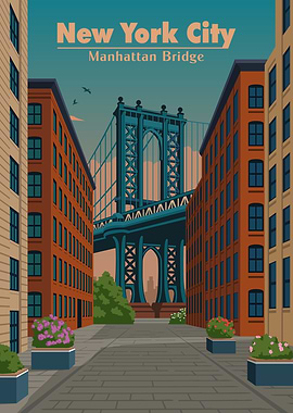 New York City Manhattan Bridge Illustration