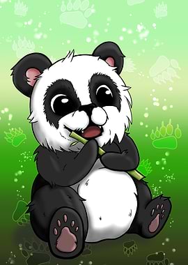 Cute Panda Eating Bamboo Illustration