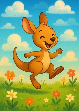 Happy Kangaroo Cartoon Illustration
