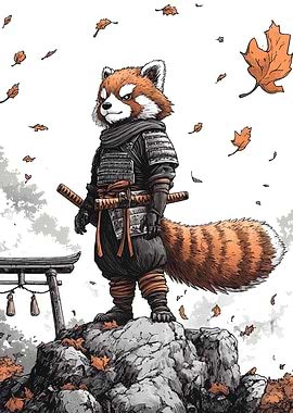 Red Panda Samurai on Mountain Peak