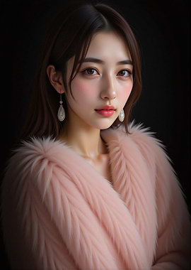 Woman in Pink Fur Coat Portrait
