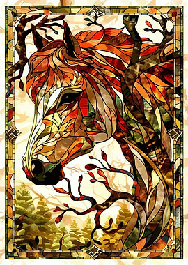 Stained Glass Horse Head Art