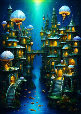 Underwater City with Jellyfish