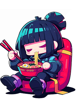 Chibi Character Eating Ramen