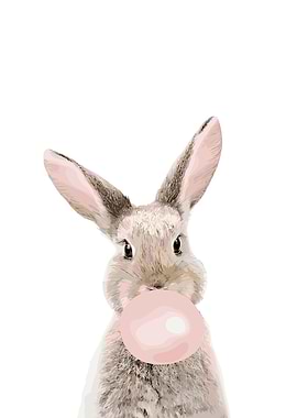 Bunny Blowing Bubble Gum Art