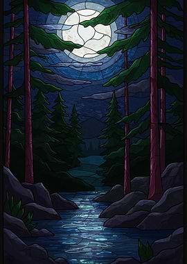 Stained Glass Forest Moon River
