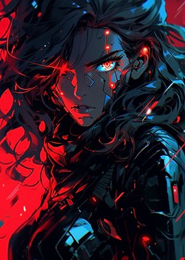 Cyberpunk Woman with Glowing Red Accents