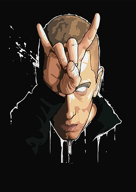 Eminem Illustration with Devil Horns Hand
