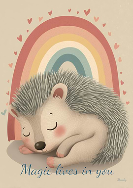 Magic Lives in You – Minimalist Nursery Hedgehog Art