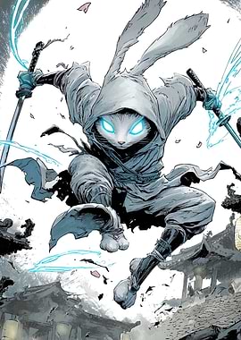 Rabbit Ninja Warrior with Swords