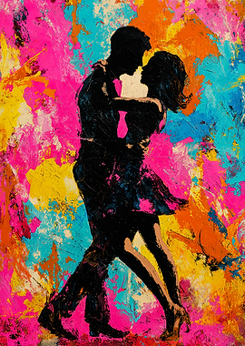 Passionate Silhouetted Abstract Dance Painting
