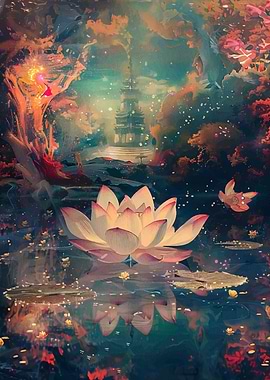 Lotus Flower and Distant Pagoda