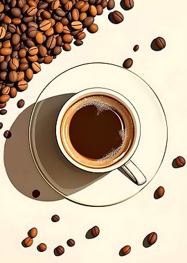 Coffee Cup and Beans