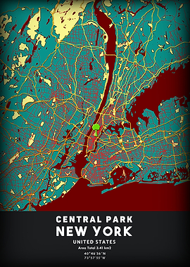 Central Park New York Map Art