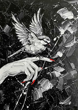 Bird on Hand - Impasto Painting