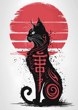 Black Cat with Red Sun