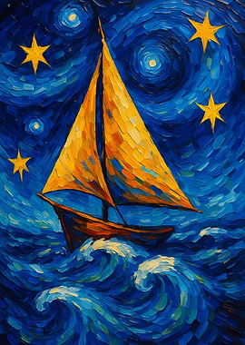 Sailboat at Night Painting