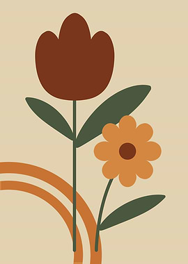 Floral Illustration with Rainbow