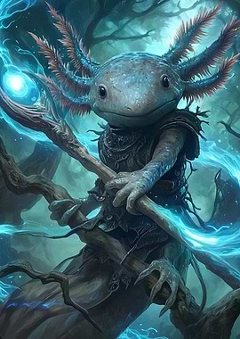 Axolotl Mage in Enchanted Forest