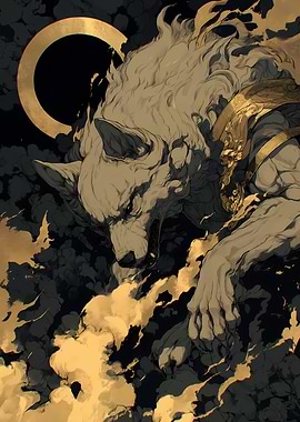 Majestic Golden Wolf Celestial Beast Illustration