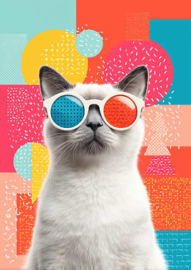 Cool Cat with 3D Glasses